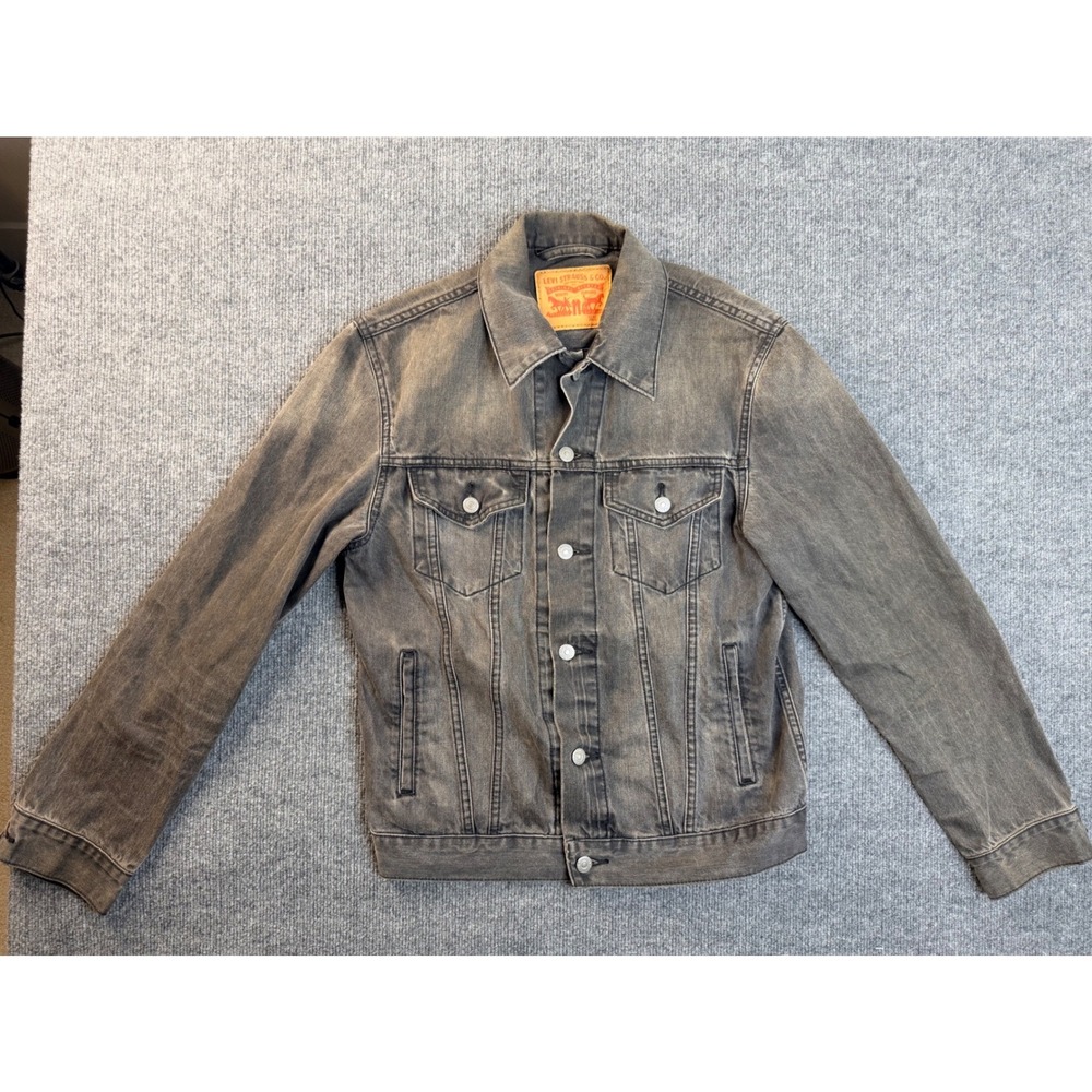 Levis Mens Medium Grey Faded Denim Trucker Jacket Cotton Workwear Streetwear M